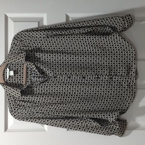 H&M Black White Geometric Print Sheer Button Down Shirt Blouse - Size 2